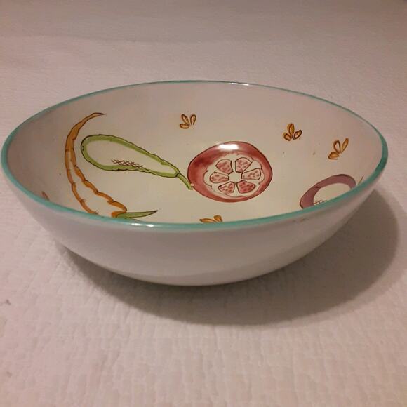 Vintage Italian Handmade & Painted Vegetable Graphic Serving Bowl Flaw - Picture 2 of 7